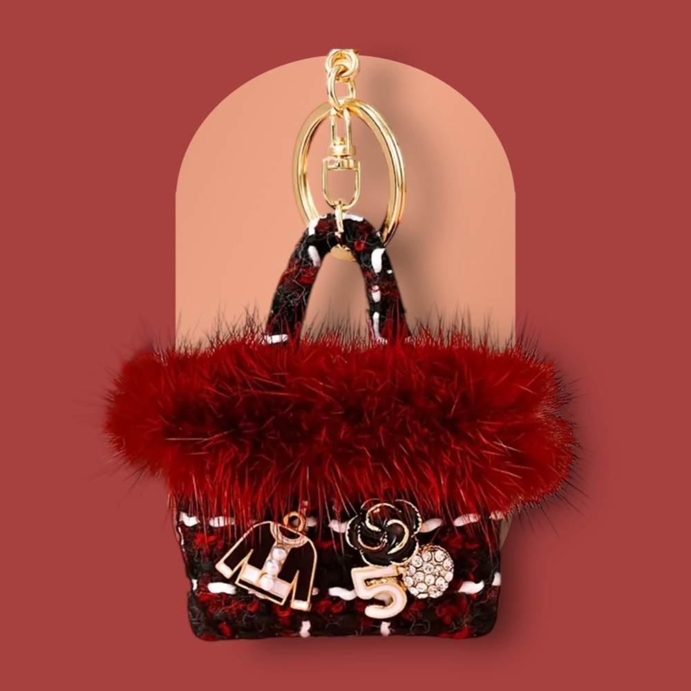 🆕 Mink Small Fragrance Holder - Women's Bag Pendant Key Chain Ring - Lux Red
